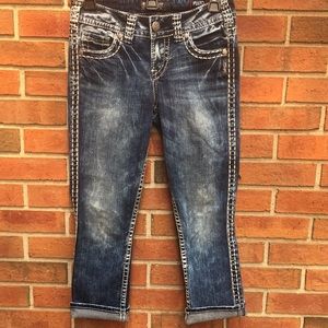 Silver Jeans Suki Mid Rise Capri Fluid Denim Thick Stitch Jeans W26 L22.5